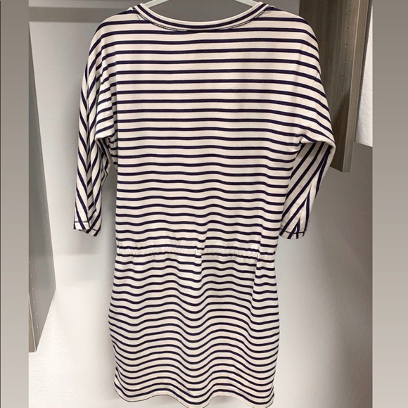 LOFT Navy and Buttercream Striped Drawstring Dress - Picture 5 of 8